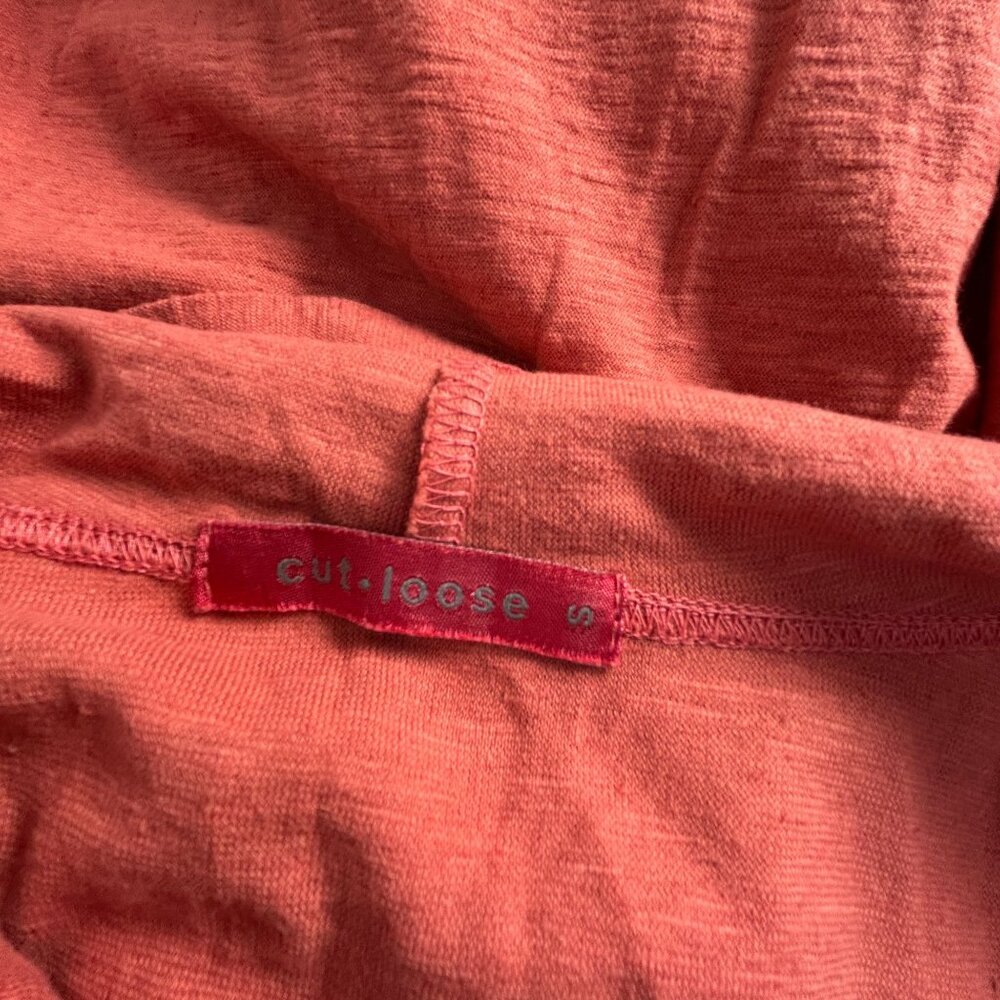 Cut Loose Womens Hooded Long Sleeve Top Small Orange Kangaroo Pocket Pullover - Picture 3 of 7